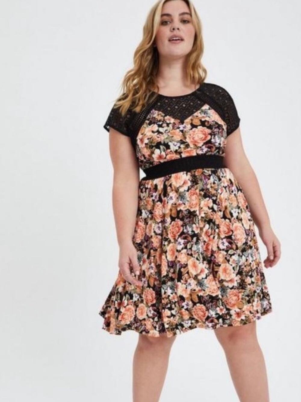 Torrid Super Soft Black&Orange Floral Mini Dress Sz.1